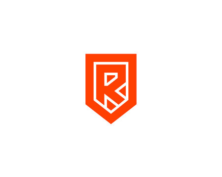 Modern shield logo with abstract R letter design. The bold logotype for security firms, sports teams, gaming brands, corporate identity, and construction companies