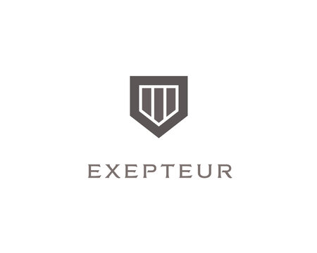 Elegant shield logo with abstract pillar icon. A professional logotype designed for legal services, corporate law firms, financial security companies and premium consultancy businesses.