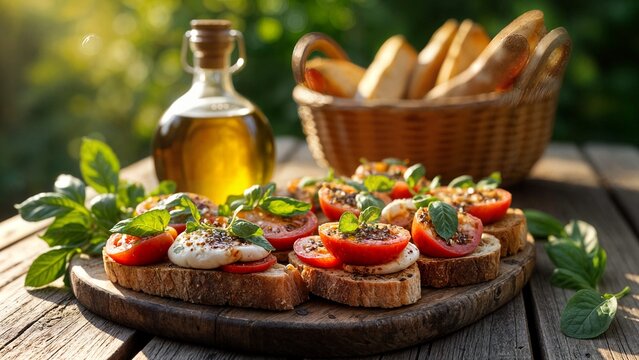 La bruschetta, appetitoso amtiposto, aperitivo o merenda tipica italiana