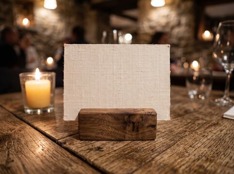 Empty Paper Table Tent Menu Mockup in Cozy Restaurant