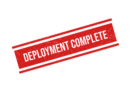 Red deployment complete stamp badge isolated on transparent background