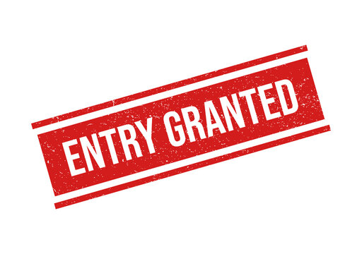 Red entry granted stamp on white isolated on transparent background