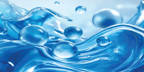 Liquid blue water splash with suspended clear air bubbles floating abstract transparent freshness background moisture wallpaper particle hydration © KHADIZA