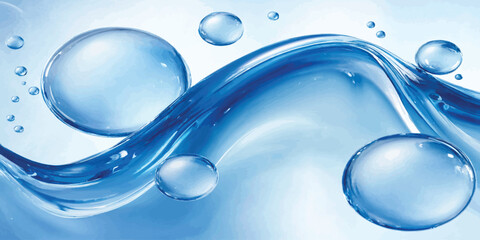 Clear water bubbles floating over blue liquid wave motion with floating abstract transparent freshness background moisture wallpaper particle hydration © KHADIZA