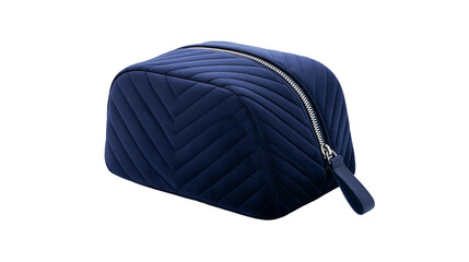 Quilted navy blue cosmetic bag with zipper and handle © Gael