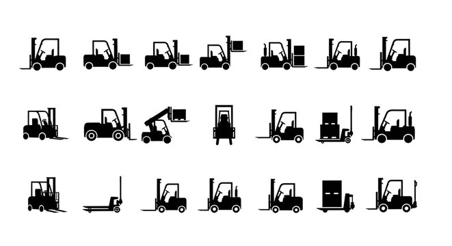 Forklift and Pallet Jack Silhouettes: Minimalist Industrial Equipment Icon Set