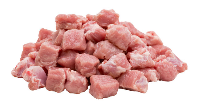 Raw pork cubes with fat and lean meat texture