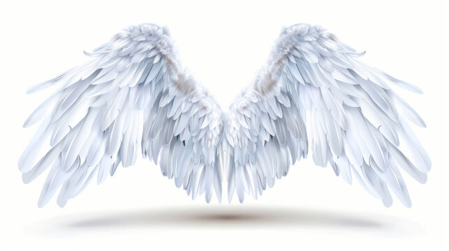 Pure white angel wings with soft feather detail on light background
