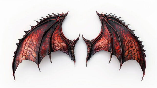 Red and black dragon wings with spiky texture on white background