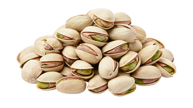 Pile of unshelled pistachios with green kernels visible