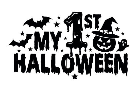 My first halloween graphic design with bats witch hat and pumpkin