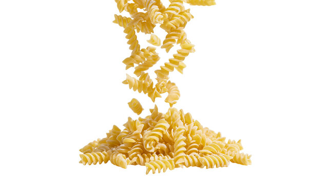 Fusilli pasta falling and piling up
