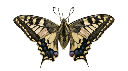 Swallowtail butterfly with yellow black, and blue wing patterns © Gael