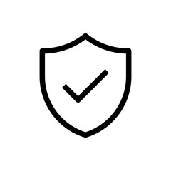 Security shield icon with checkmark symbol. Minimalist bold line design representing protection approved, verified, and safe status.  © srattha