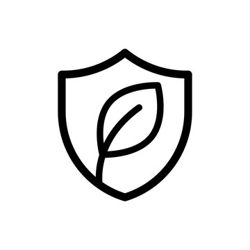 Nature leaf shield icon representing eco protection, green environment, and organic safety. Minimalist line illustration.
