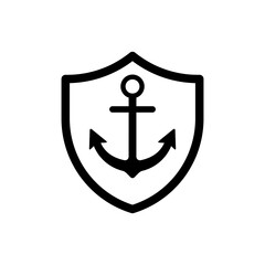 Marine anchor shield icon for navy defense, stable protection, or maritime security. Minimalist uniform bold line graphic.  © srattha
