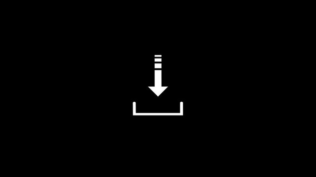 Download arrow icon on black background minimal styling and centered digital symbol. app promos, interface animations, web explainers, user guidance technology presentations, motion graphic overlays.
