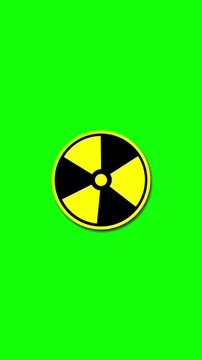 Nuclear hazard green chroma background strong caution styling and centered composition. alert animations, disaster graphics, educational science industrial safety projects, emergency broadcasts, keyed