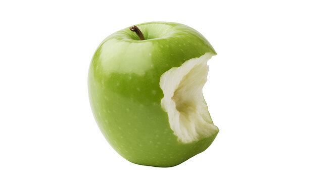 Green apple with bite mark showing white flesh