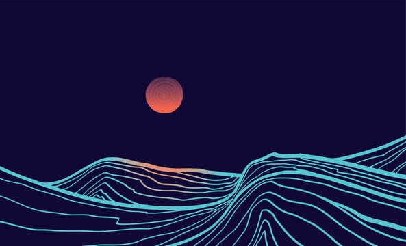 minimal abstract mountain art, wave topography strip line, illustration vector