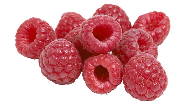 Group of fresh ripe raspberries with visible drupelets