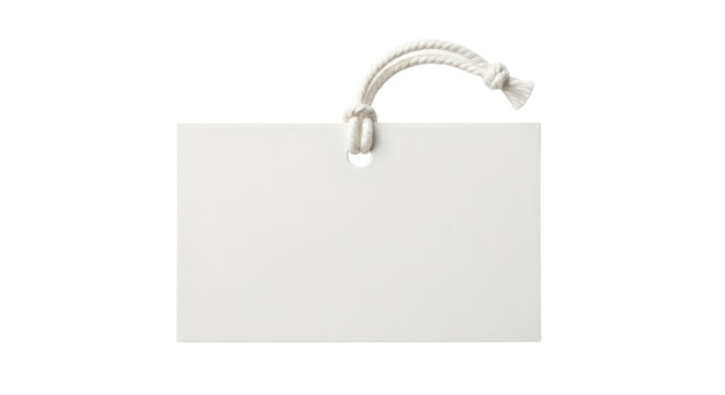 Blank white paper label tag with white cord hanging