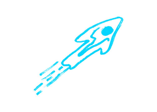 Minimalist hand drawn rocket ship doodle icon in cyan blue with spaceship handdrawn minimalist exploration illustration creative isolated background childish innovation velocity trajectory