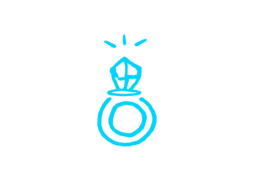 Diamond engagement ring doodle icon in cyan blue with engagement marriage handdrawn minimalist accessory gemstone illustration creative isolated background childish stylized proposal