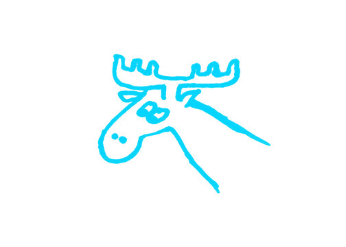 Minimalist hand drawn blue moose head doodle with wildlife minimalist illustration character wilderness creature isolated background creative animalistic woodland