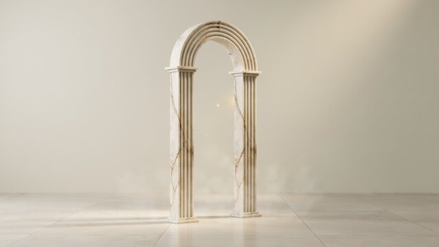 Broken white archway with columns on beige background