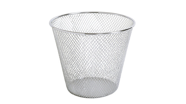 Silver wire mesh waste bin with solid base
