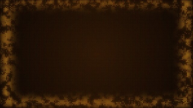 Golden LED dot border background glowing particle pattern, premium rectangular frame style. title screens, event , luxury promos, stage visuals, awards intros, broadcast graphics, motion templates.