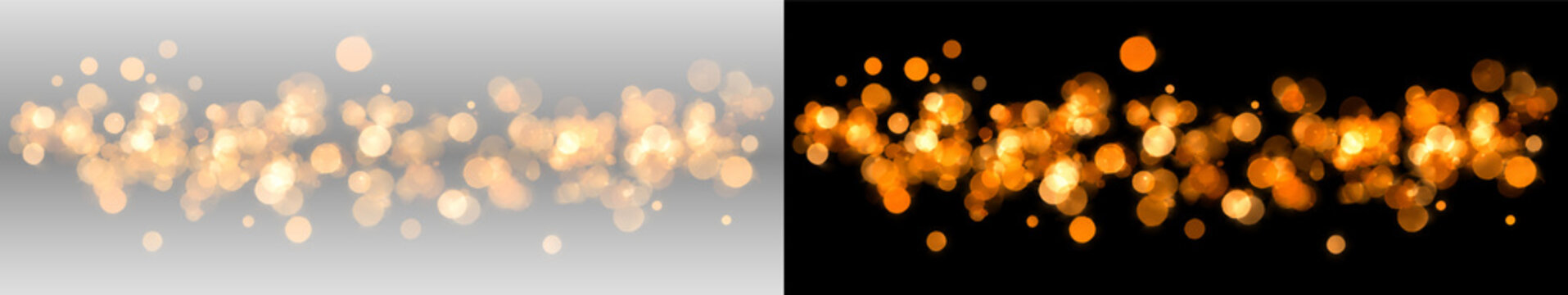 Golden Glowing Bokeh PNG Overlay with Soft Light Circles, on transparent background