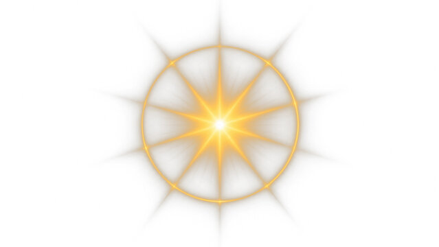 Golden Starburst Light Effect PNG Overlay with Radiating Circular Rays, on transparent background