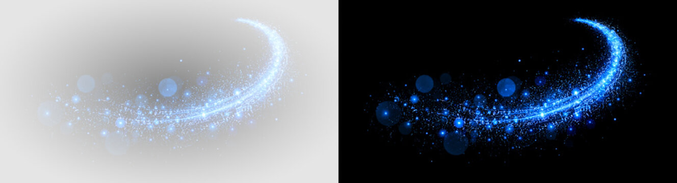 Blue Magic Sparkle Light Trail PNG Overlay, on transparent background