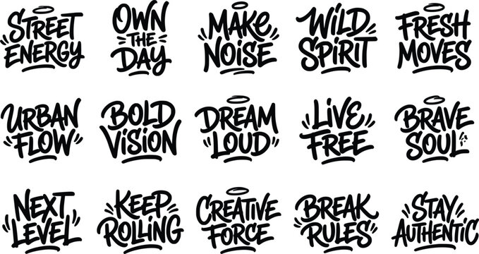 Hand-drawn motivational words on a white background, in bold black, ink handwritten