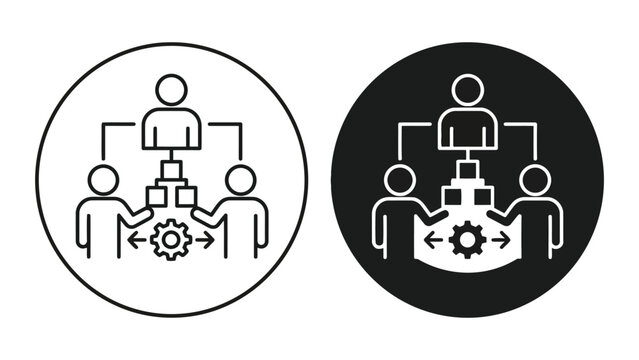 Business team collaboration and management process linear icon set with teamwork