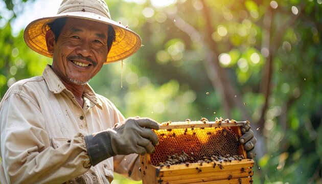 beekeeper collecting natural honey