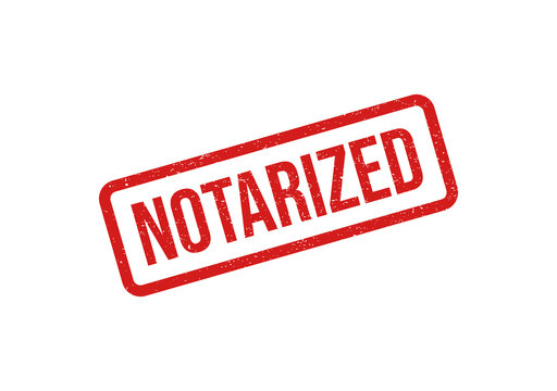 Red notary stamp with notarized text isolated on transparent background