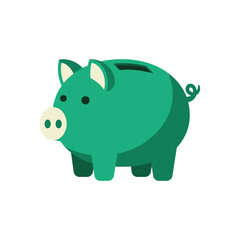 Cute green piggy bank standing on four legs. Friendly cartoon savings symbol for financial literacy and children's education.