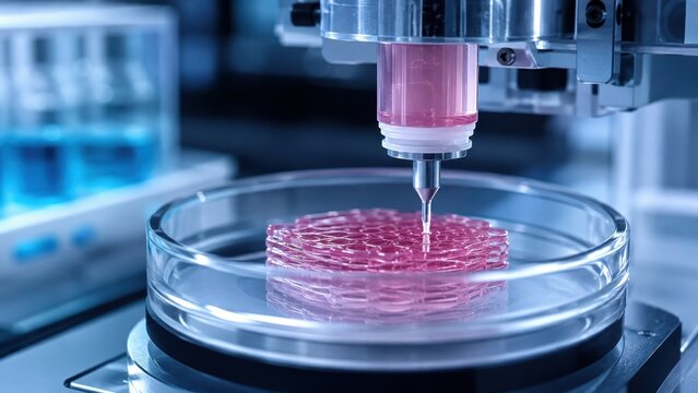 3D bioprinter printing human tissue scaffold in laboratory