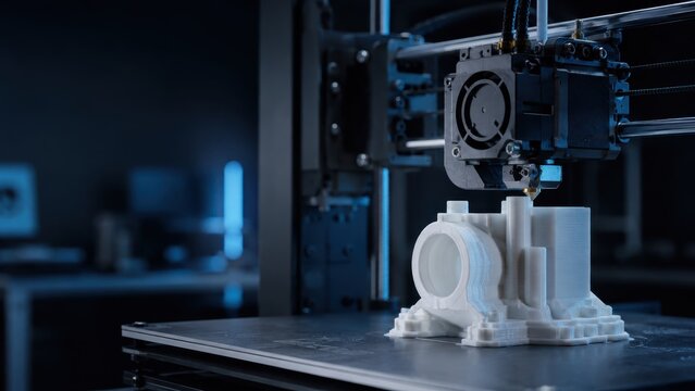 3D printer building plastic part with additive manufacturing tech