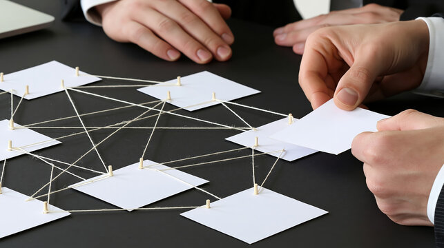 Blank card connection network hand string pin table supplier risk management business office planning strategy system diagram link collaboration