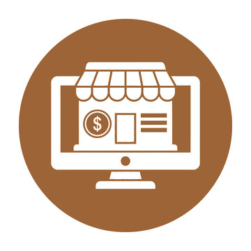 Ecommerce storefront on computer screen with dollar sign