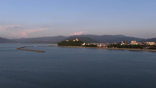 Aerial View of Karatsu Castle at Sunset in Saga, Japan