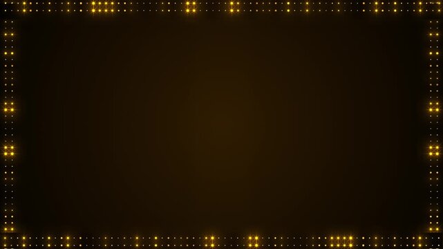 Golden dotted frame background border lights, dark empty center, soft shimmer, elegant luxury style. award , wedding titles, festive greetings, event screens, logo reveals, premium motion graphics.