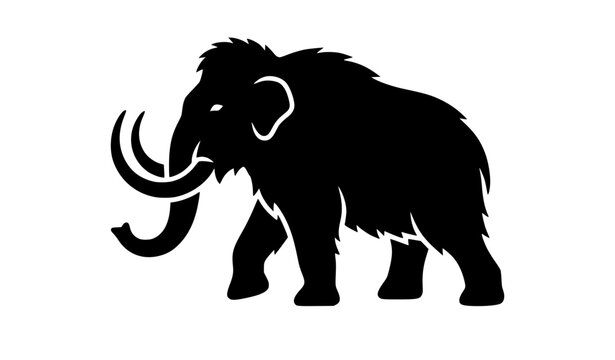 Prehistoric woolly mammoth vector silhouette detailed illustration of extinct elephant animal walking profile view isolated on white background for creative logo design and branding projects