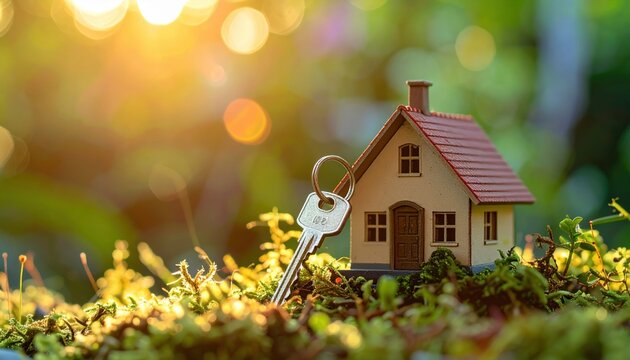 house key beside miniature home
