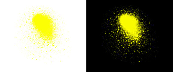 Neon yellow spray paint texture set, vibrant graffiti aerosol splatter on white and black backgrounds, urban street art paint drip elements © Stocker BD