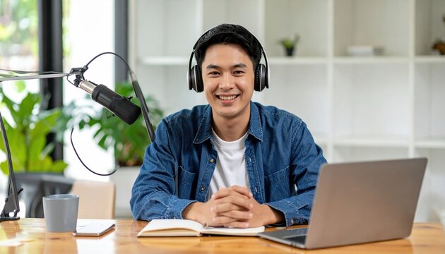startup founder recording business podcast